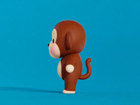 Monkey Cartoon Character Chibi Kawaii 3D Model