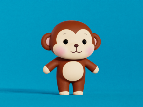 Monkey Cartoon Character Chibi Kawaii 3Dモデル