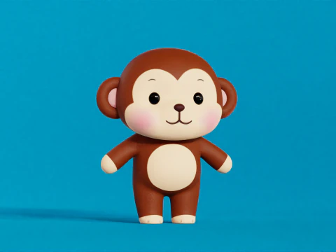 Monkey Cartoon Character Chibi Kawaii 3D Model