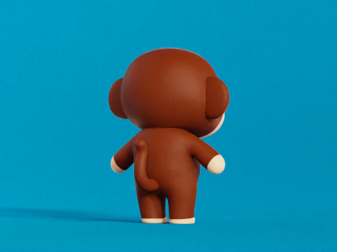Monkey Cartoon Character Chibi Kawaii 3D Model