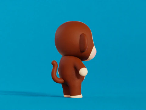 Monkey Cartoon Character Chibi Kawaii 3D Model