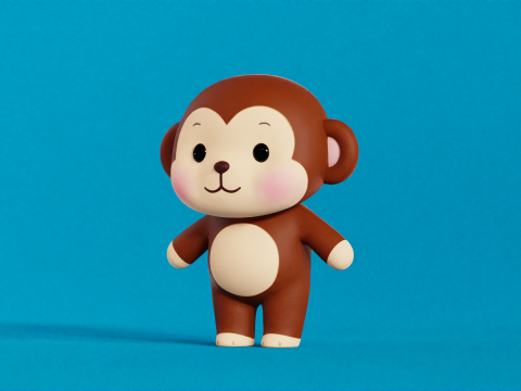Monkey Cartoon Character Chibi Kawaii 3Dモデル