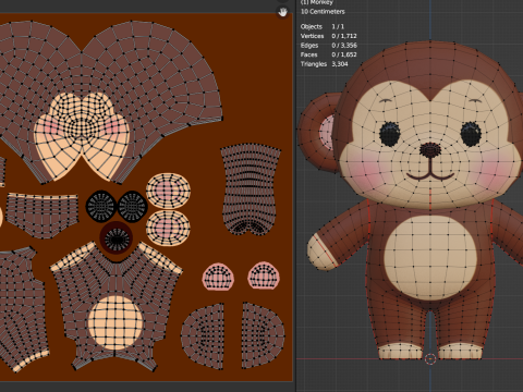 Monkey Cartoon Character Chibi Kawaii 3Dモデル