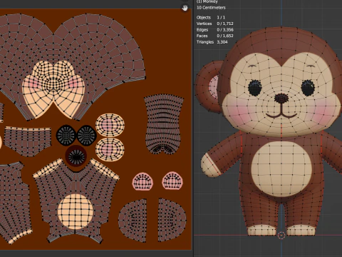 Monkey Cartoon Character Chibi Kawaii 3D Model