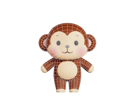 Monkey Cartoon Character Chibi Kawaii 3Dモデル