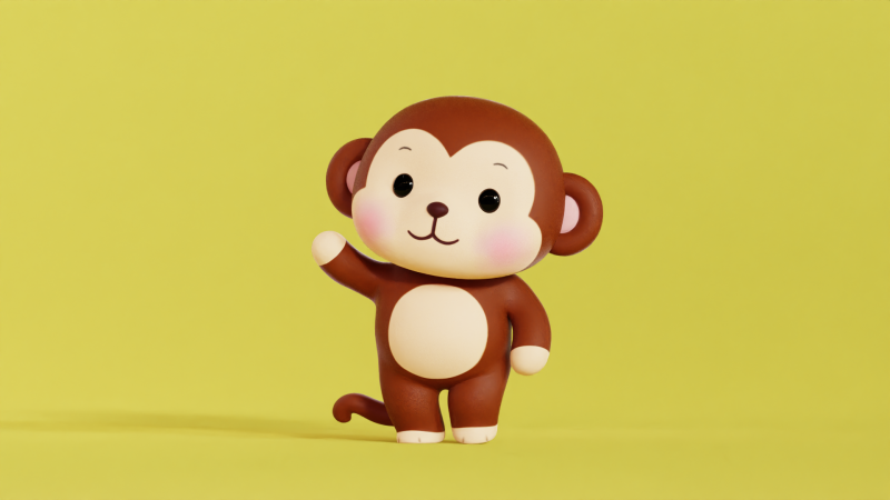 Monkey Character Cartoon Chibi Kawaii Rigged Animated Model 3D .c4d .max .obj .3ds .fbx .stl .blend