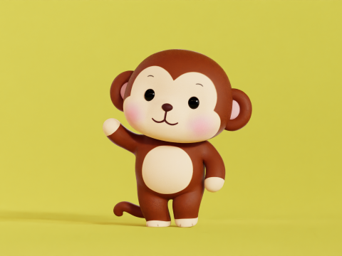 Monkey Character Cartoon Chibi Kawaii Rigged Animated Model 3D