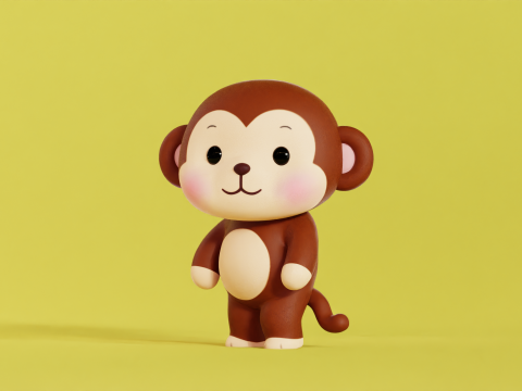 Monkey Character Cartoon Chibi Kawaii Rigged Animated Model 3D