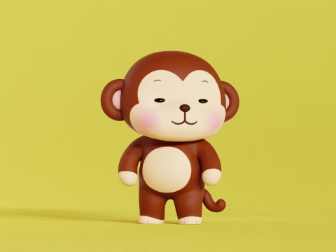 Monkey Character Cartoon Chibi Kawaii Rigged Animated Model 3D