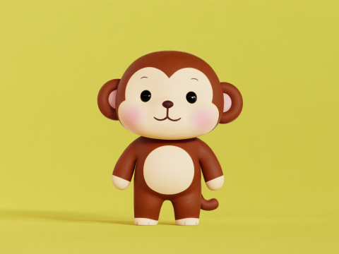 Monkey Character Cartoon Chibi Kawaii Rigged Animated Model 3D