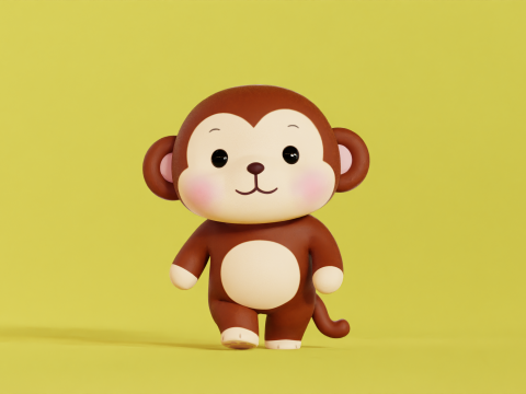 Monkey Character Cartoon Chibi Kawaii Rigged Animated Model 3D
