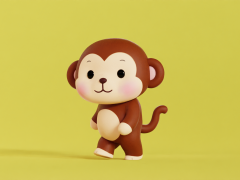 Monkey Character Cartoon Chibi Kawaii Rigged Animated Model 3D
