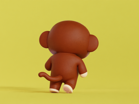 Monkey Character Cartoon Chibi Kawaii Rigged Animated Model 3D