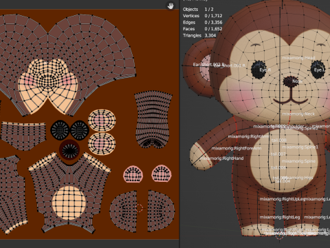 Monkey Character Cartoon Chibi Kawaii Rigged Animated Model 3D