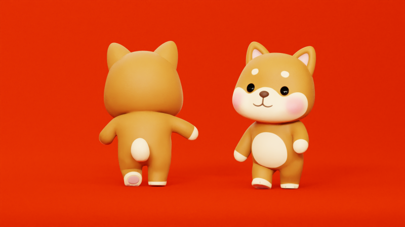 漫画犬柴ちびかわいいキャラクターがアニメーション化されました 3Dモデル .c4d .max .obj .3ds .fbx .stl .blend