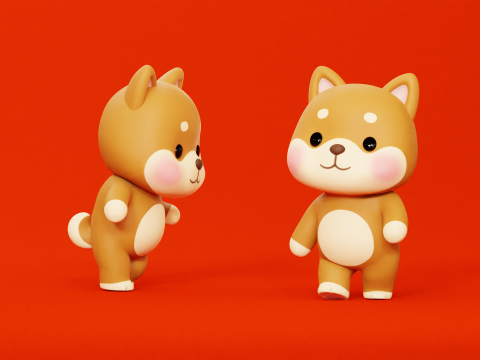 漫画犬柴ちびかわいいキャラクターがアニメーション化されました 3Dモデル