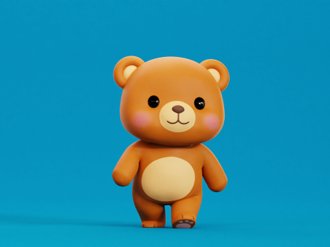 Cartoon Bear Chibi Kawaii Character Rigged Animated 3D Modell