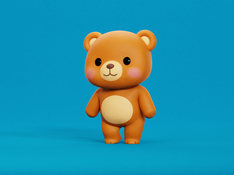 Caricatura Oso Chibi Kawaii Personaje Rigged Animado Modelo 3D