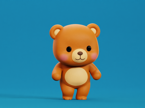 Caricatura Oso Chibi Kawaii Personaje Rigged Animado Modelo 3D