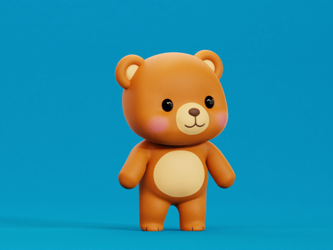 Caricatura Oso Chibi Kawaii Personaje Rigged Animado Modelo 3D