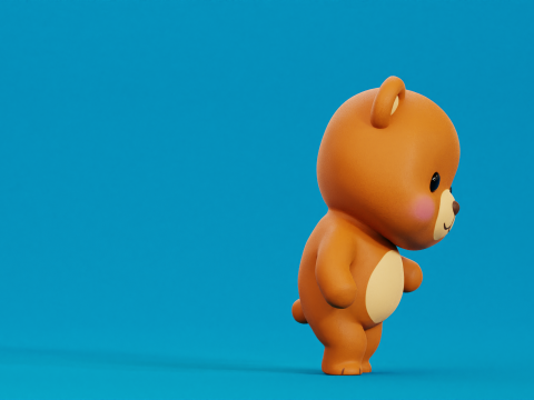 Caricatura Oso Chibi Kawaii Personaje Rigged Animado Modelo 3D
