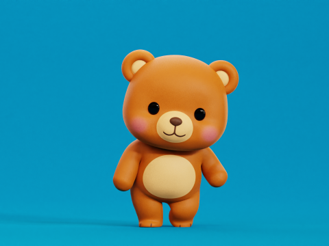 Caricatura Oso Chibi Kawaii Personaje Rigged Animado Modelo 3D