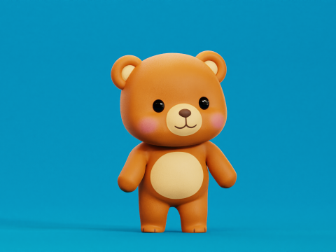 Caricatura Oso Chibi Kawaii Personaje Rigged Animado Modelo 3D