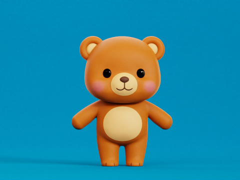 Caricatura Oso Chibi Kawaii Personaje Rigged Animado Modelo 3D