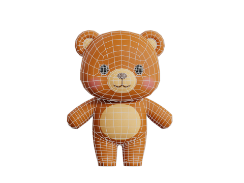 Caricatura Oso Chibi Kawaii Personaje Rigged Animado Modelo 3D