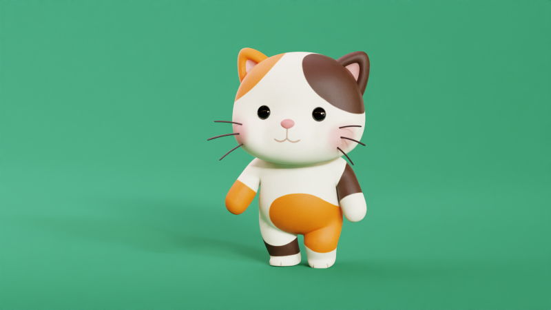 Çizgi Film Kedi Chibi Kawaii Karakteri Armalı Animasyonlu 3D Model .c4d .max .obj .3ds .fbx .stl .blend