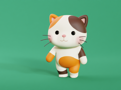 Cartoon Cat Chibi Kawaii Character Rigged Animated 3D 모델