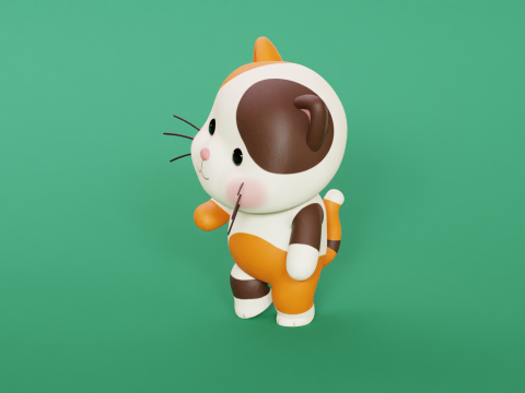 Çizgi Film Kedi Chibi Kawaii Karakteri Armalı Animasyonlu 3D Model