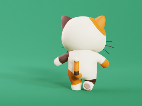 Çizgi Film Kedi Chibi Kawaii Karakteri Armalı Animasyonlu 3D Model