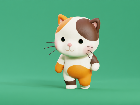 Çizgi Film Kedi Chibi Kawaii Karakteri Armalı Animasyonlu 3D Model
