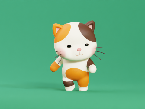 Çizgi Film Kedi Chibi Kawaii Karakteri Armalı Animasyonlu 3D Model