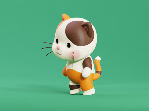 Çizgi Film Kedi Chibi Kawaii Karakteri Armalı Animasyonlu 3D Model