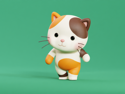 Çizgi Film Kedi Chibi Kawaii Karakteri Armalı Animasyonlu 3D Model