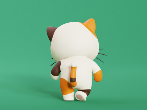 Çizgi Film Kedi Chibi Kawaii Karakteri Armalı Animasyonlu 3D Model