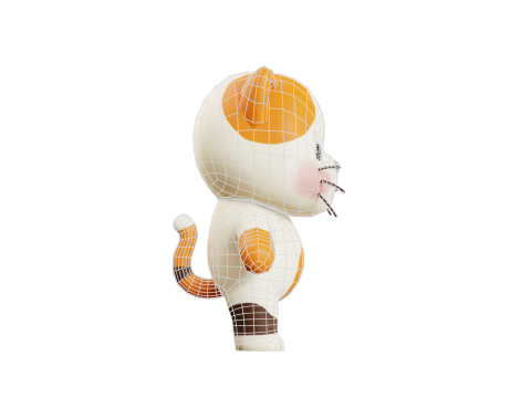 Çizgi Film Kedi Chibi Kawaii Karakteri Armalı Animasyonlu 3D Model