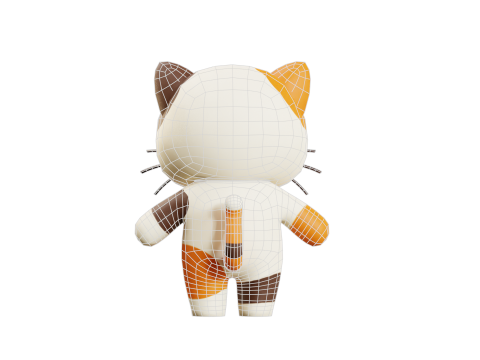 Çizgi Film Kedi Chibi Kawaii Karakteri Armalı Animasyonlu 3D Model