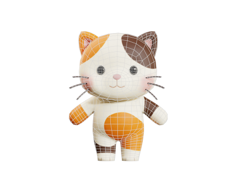 Çizgi Film Kedi Chibi Kawaii Karakteri Armalı Animasyonlu 3D Model