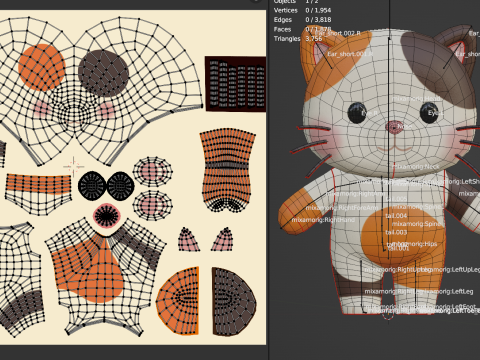 Çizgi Film Kedi Chibi Kawaii Karakteri Armalı Animasyonlu 3D Model