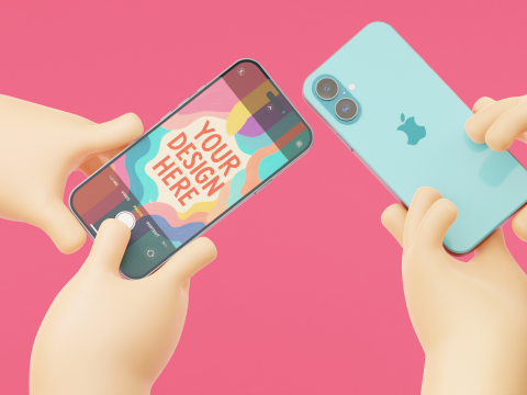 Cartoon Hands Holding Stylized Smartphone Illustration 3D Model