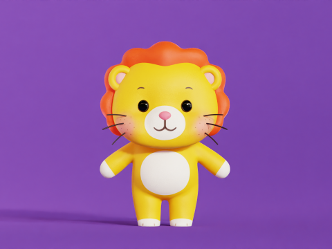 Aslan Çizgi Film Karakteri Chibi Kawaii 3D Model