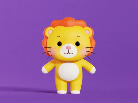 Lion Cartoon Character Chibi Kawaii 3D Model