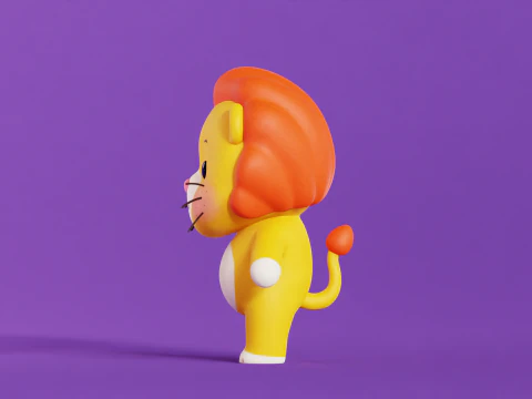 Lion Cartoon Character Chibi Kawaii 3D Model