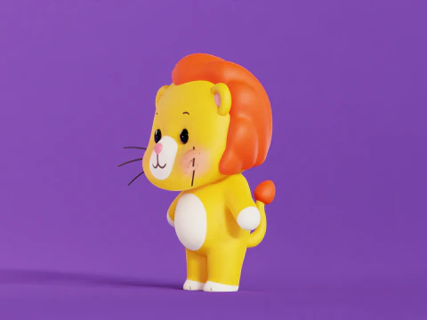 Lion Cartoon Character Chibi Kawaii 3D Model