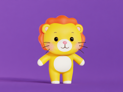 Personaggio dei cartoni animati di leone Chibi Kawaii Modello 3D