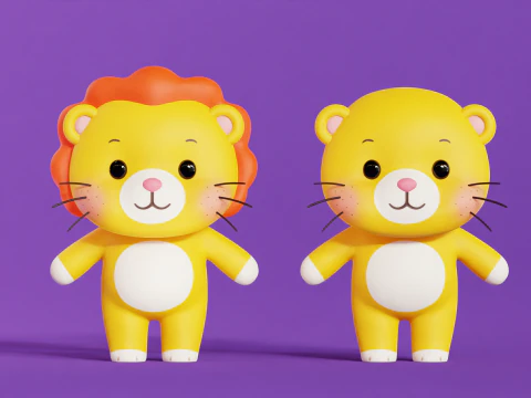 Lion Cartoon Character Chibi Kawaii 3D Model