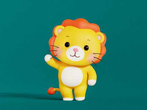 Lion personnage dessin animé Chibi Kawaii Rigged animé Modèle 3D